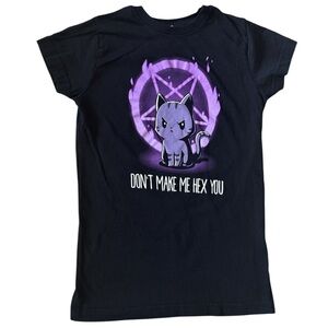 Teeturtle Fitted Small Black and Purple Hex Cat Short Sleeve Shirt